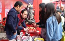 万山区在铜仁体育馆举行首届朱砂奇石拍卖会